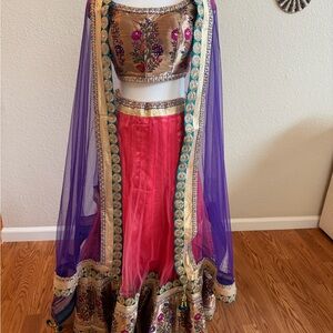 Embroidered Lehenga Choli with Purple Dupatta